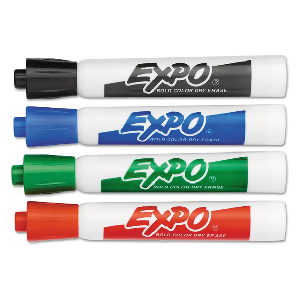 EXPO Dry Erase Low Odor Markers, Chisel Tip, Assorted Colors, 4 Markers/Pack