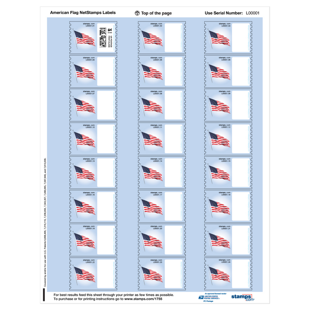 American Flag NetStamps® Sheets – Stamps.com Supplies Store