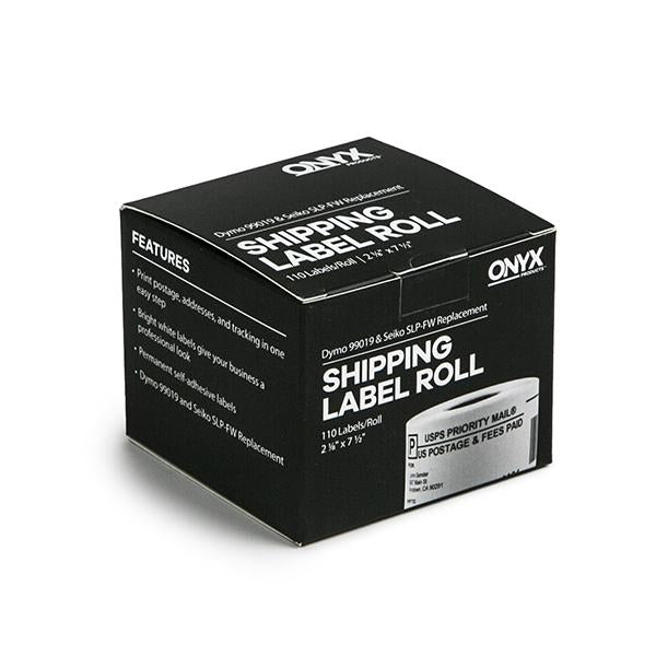 ONYX Products<sup>&reg;</sup> 2 1/8" x 7 1/2" DYMO & Seiko Compatible Shipping Label Roll, 110 Labels/Roll