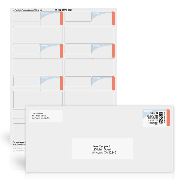 3-Part Postage, Delivery and Return Address Labels